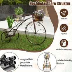 Metall Pflanzenständer mit Fahrrad-Design Blumenregal mit 3 Körben Blumenständer