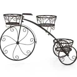 Metall Pflanzenständer mit Fahrrad-Design Blumenregal mit 3 Körben Blumenständer