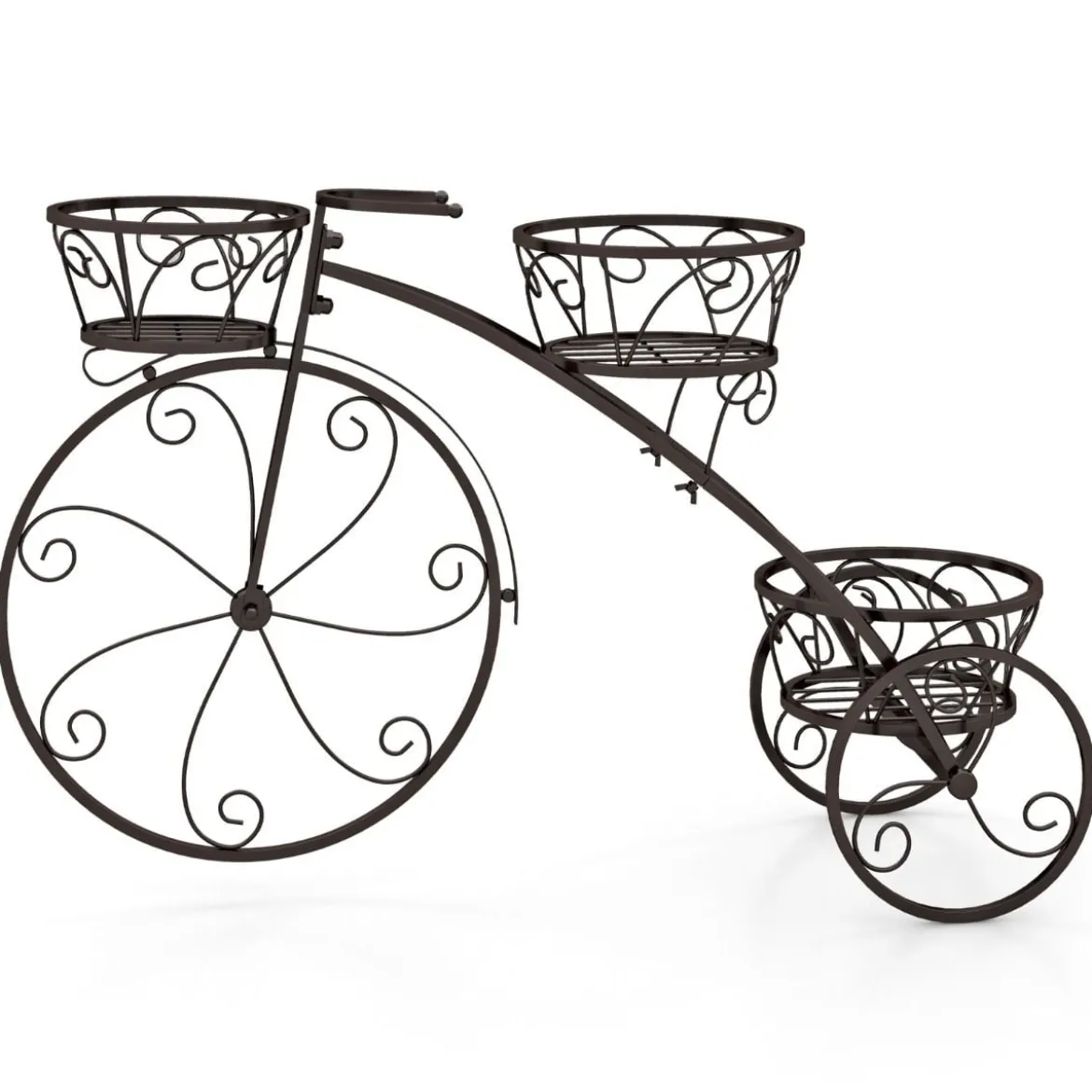 Metall Pflanzenständer mit Fahrrad-Design Blumenregal mit 3 Körben Blumenständer