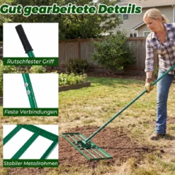 Metall Rasen Nivellierrechen mit Ergonomischem Griff für den Boden Rasenrechen 75 x 25 cm
