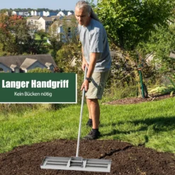 Metall Rasen Nivellierrechen mit Ergonomischem Griff für den Boden Rasenrechen 75 x 25 cm