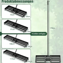 Metall Rasen Nivellierrechen mit Ergonomischem Griff für den Boden Rasenrechen 75 x 25 cm