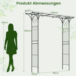 Metall Rosenbogen Gartenbogen für Kletterpflanzen Rankhilfe Garten Torbogen Schwarz