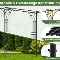 Metall Rosenbogen Gartenbogen für Kletterpflanzen Rankhilfe Garten Torbogen Schwarz