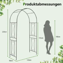 Metall Rosenbogen mit 4 Bodenpfählen Gartenbogen für Kletterpflanzen Rosengitter Schwarz