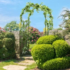 Metall Rosenbogen mit 4 Bodenpfählen Gartenbogen für Kletterpflanzen Rosengitter Schwarz