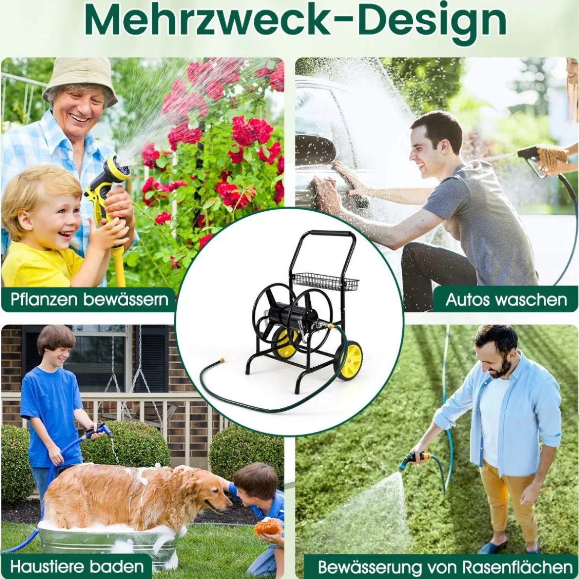 Metall Schlauchwagen 70 m für 16 mm Schlauch Gartenschlauchwagen Schlauchtrommel Schwarz