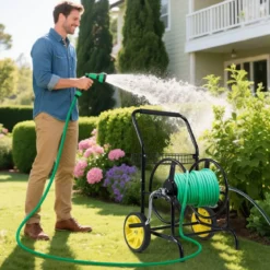 Metall Schlauchwagen 70 m für 16 mm Schlauch Gartenschlauchwagen Schlauchtrommel Schwarz