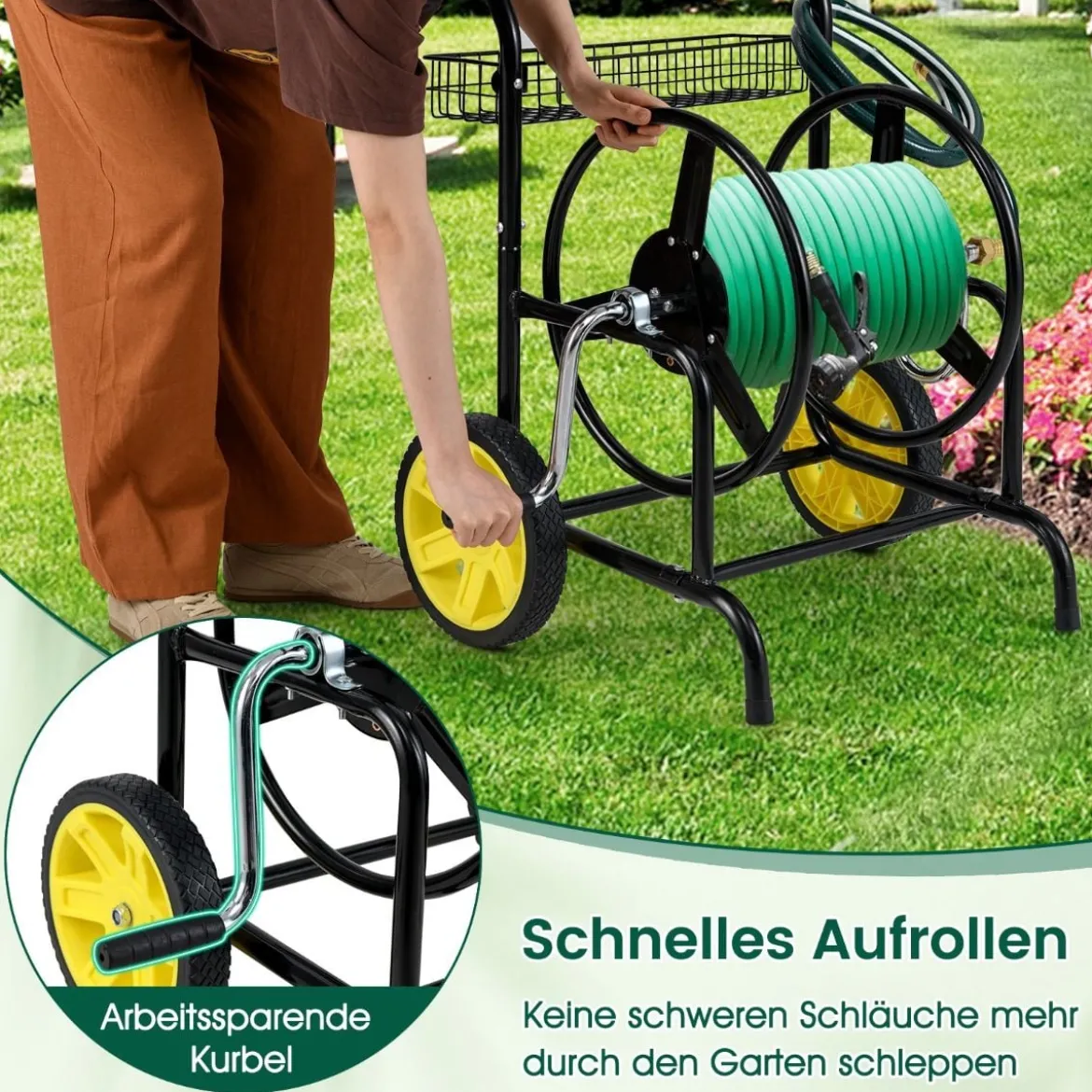 Metall Schlauchwagen 70 m für 16 mm Schlauch Gartenschlauchwagen Schlauchtrommel Schwarz