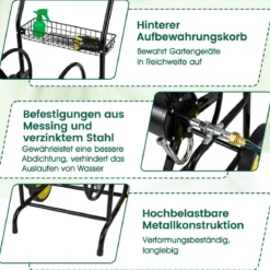 Metall Schlauchwagen 70 m für 16 mm Schlauch Gartenschlauchwagen Schlauchtrommel Schwarz