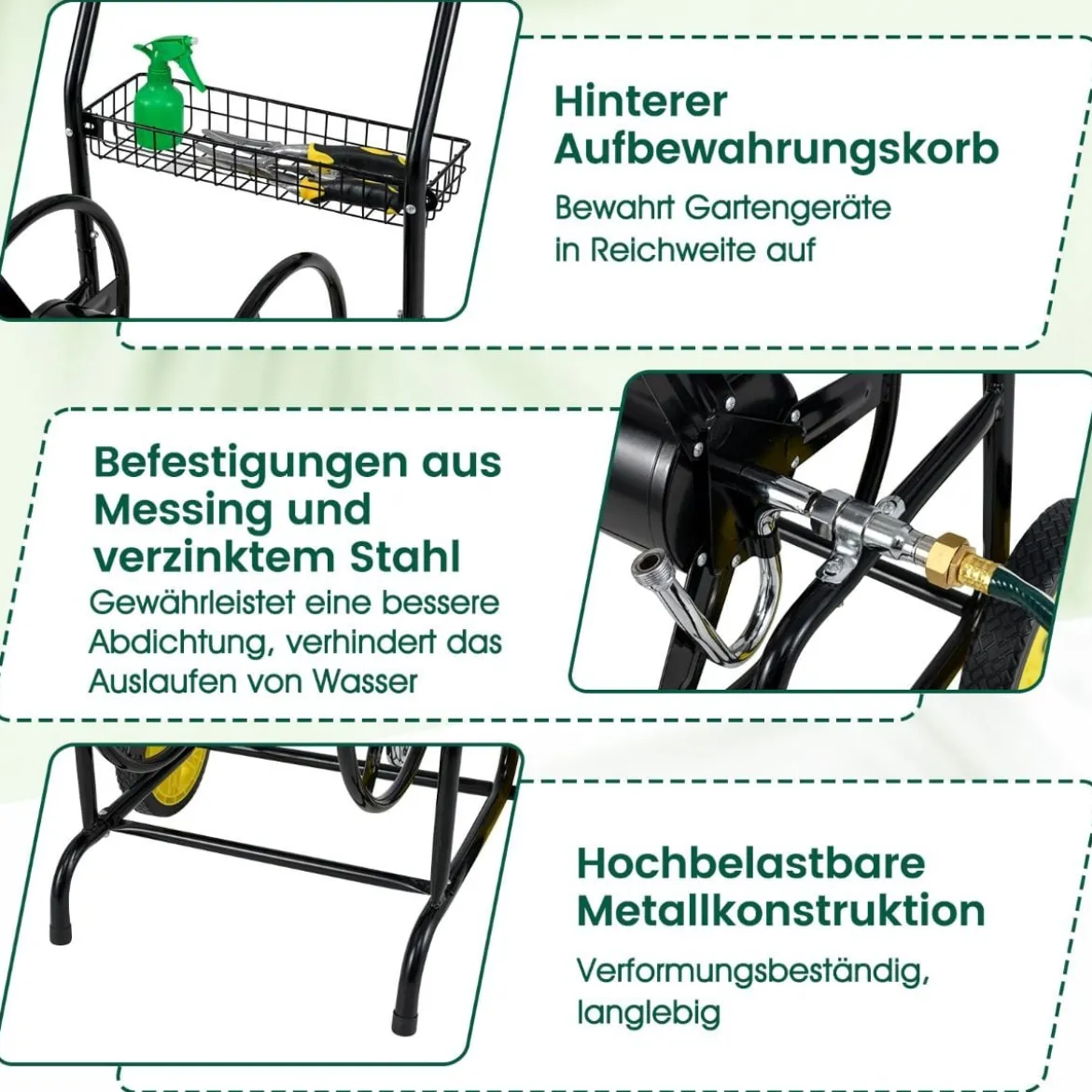 Metall Schlauchwagen 70 m für 16 mm Schlauch Gartenschlauchwagen Schlauchtrommel Schwarz