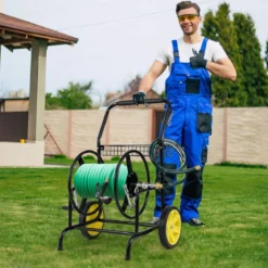 Metall Schlauchwagen 70 m für 16 mm Schlauch Gartenschlauchwagen Schlauchtrommel Schwarz