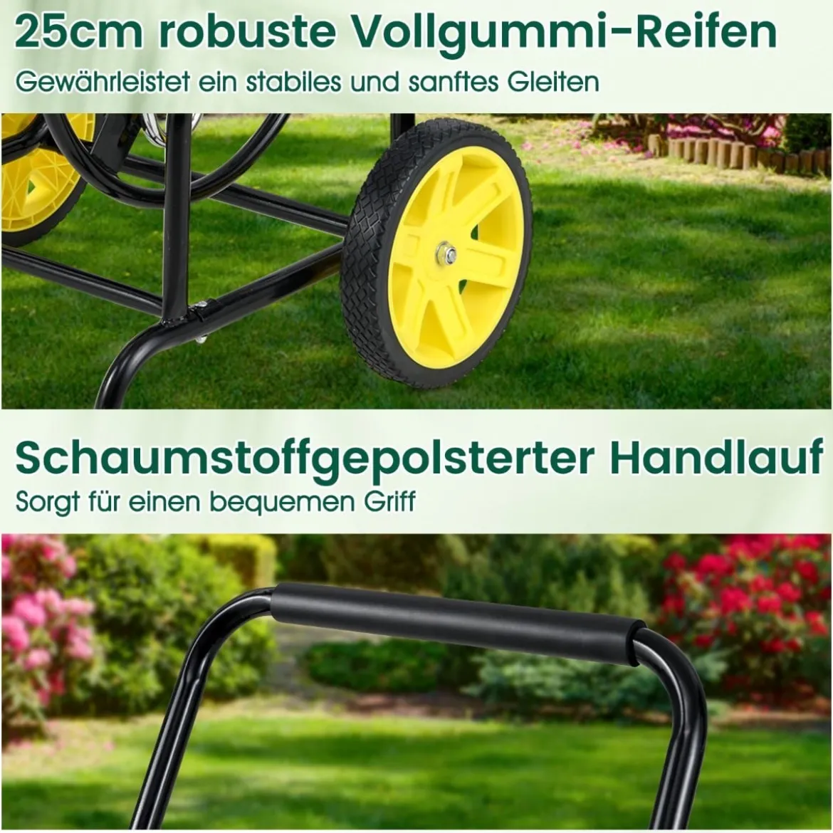 Metall Schlauchwagen 70 m für 16 mm Schlauch Gartenschlauchwagen Schlauchtrommel Schwarz