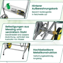Metall Schlauchwagen 70 m für 16 mm Schlauch Gartenschlauchwagen Schlauchtrommel Silber