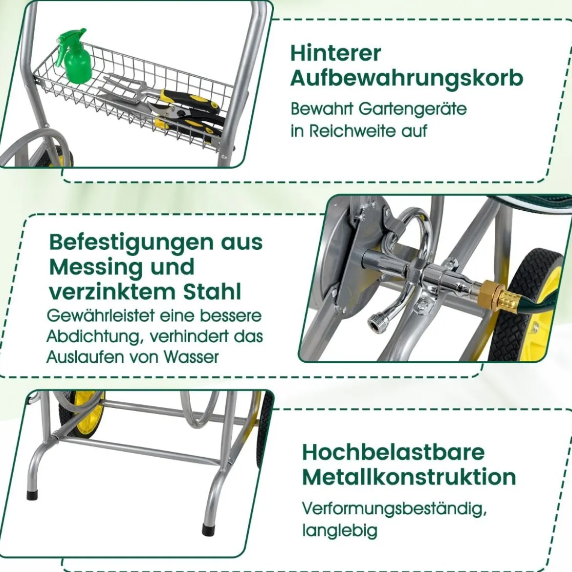 Metall Schlauchwagen 70 m für 16 mm Schlauch Gartenschlauchwagen Schlauchtrommel Silber