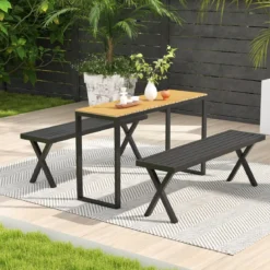 Metall 3-Sitzer Gartenbank ohne Rückenlehne Wetterfeste Sitzbank Balkonbank Parkbank