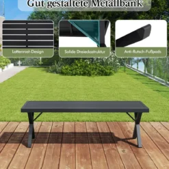 Metall 3-Sitzer Gartenbank ohne Rückenlehne Wetterfeste Sitzbank Balkonbank Parkbank