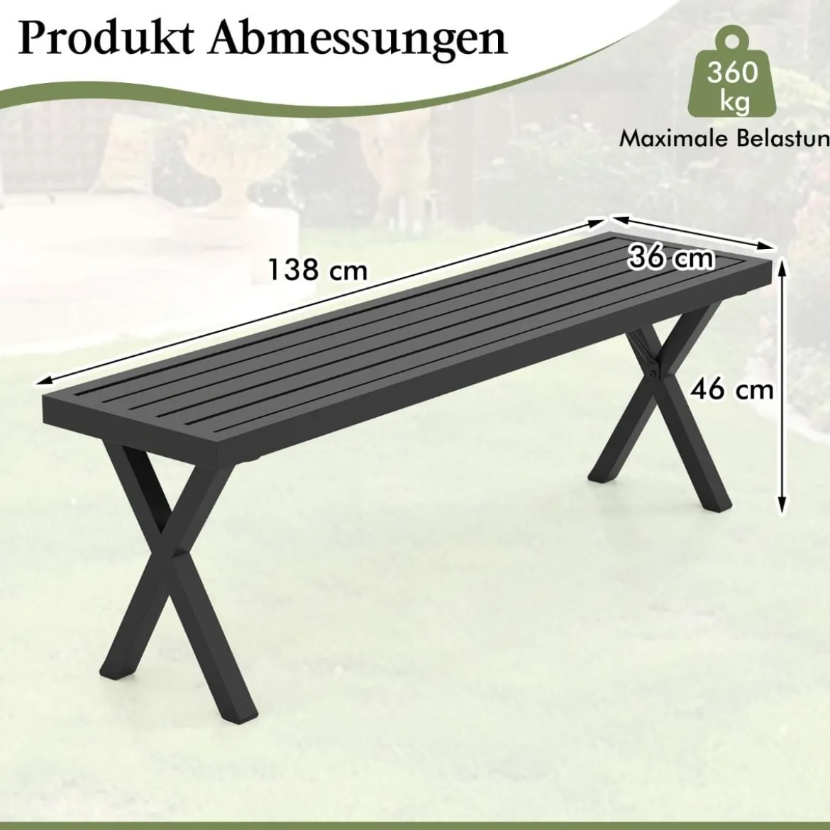 Metall 3-Sitzer Gartenbank ohne Rückenlehne Wetterfeste Sitzbank Balkonbank Parkbank