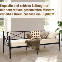 Metall-Tagesbettrahmen Modernes Schlafsofa Stahllatten-Stützmatratze Schwarz