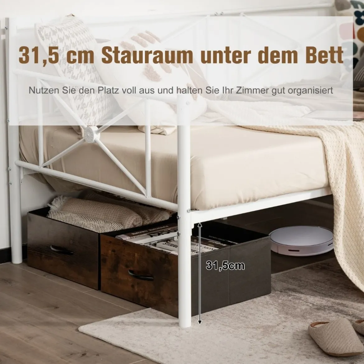 Metall-Tagesbettrahmen Modernes Schlafsofa Stahllatten-Stützmatratze Weiß