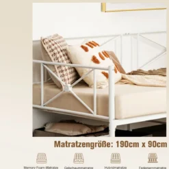 Metall-Tagesbettrahmen Modernes Schlafsofa Stahllatten-Stützmatratze Weiß