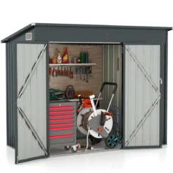 Metall 2 Türen Geräteschuppen Outdoor Werkzeughaus mit geneigtem Dach 235 x 117 x 185 cm
