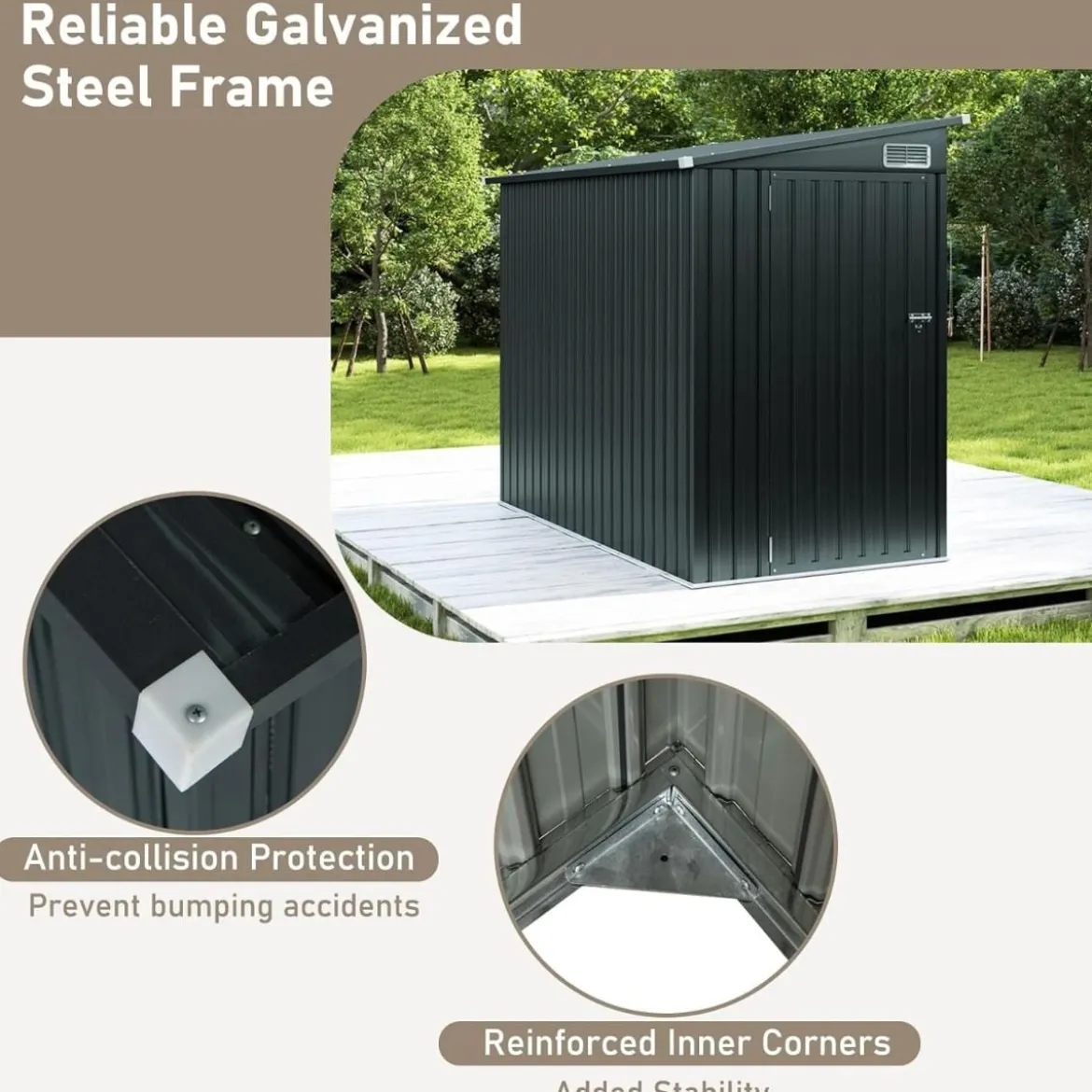 Metall 2 Türen Geräteschuppen Outdoor Werkzeughaus mit geneigtem Dach 235 x 117 x 185 cm