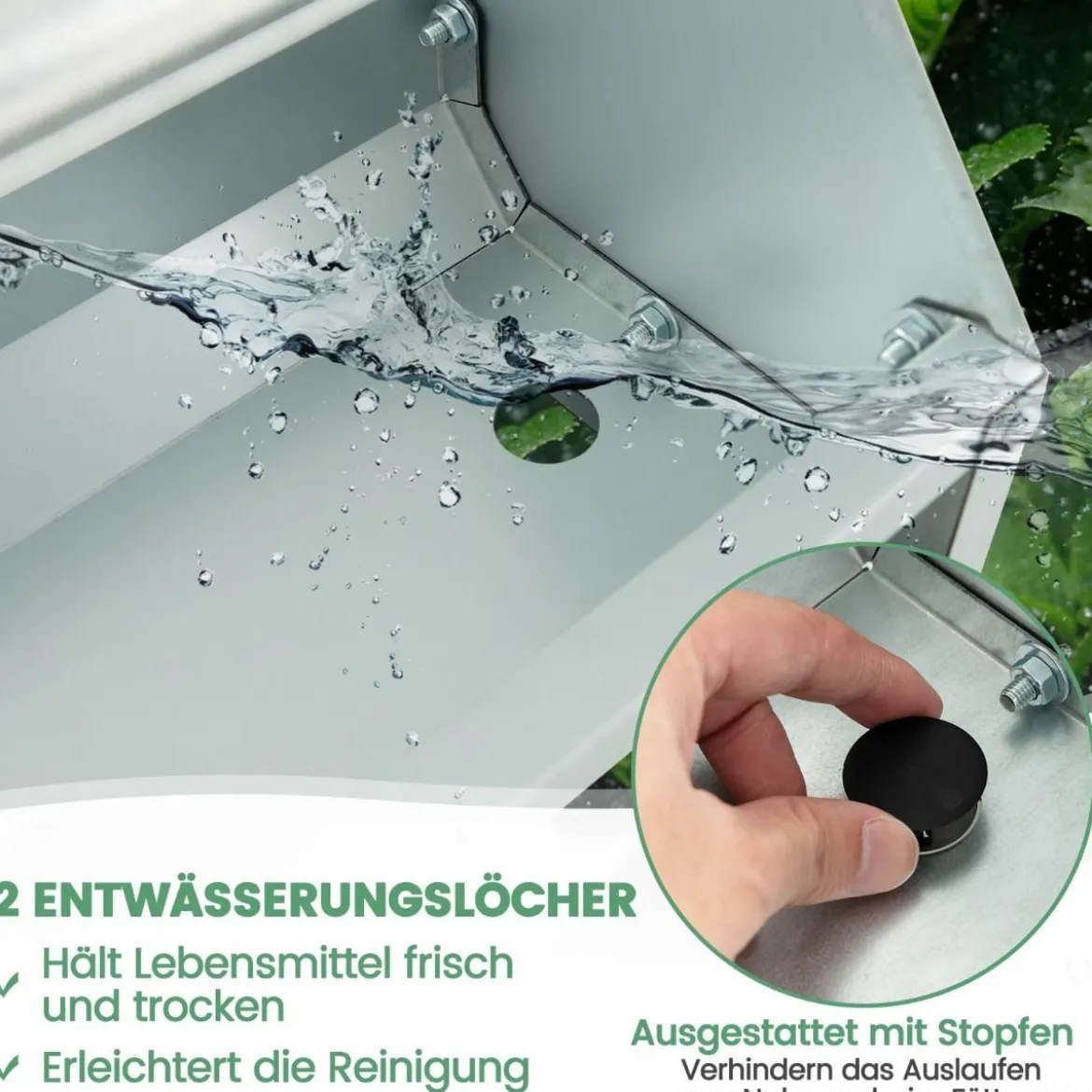 Metalltrog für Hühnerfutter Kornspender aus Verzinktem Metall mit Abflusslöchern & Drehbarem Griff