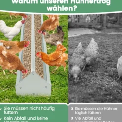 Metalltrog für Hühnerfutter Kornspender aus Verzinktem Metall mit Abflusslöchern & Drehbarem Griff
