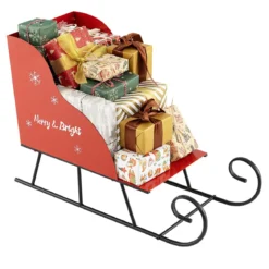 Metall-Weihnachtsmann-Schlittenkorb Weihnachtsmann-Geschenke-Aufbewahrungsschlitten Rot