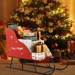 Metall-Weihnachtsmann-Schlittenkorb Weihnachtsmann-Geschenke-Aufbewahrungsschlitten Rot
