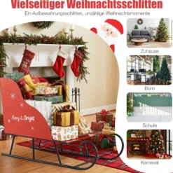 Metall-Weihnachtsmann-Schlittenkorb Weihnachtsmann-Geschenke-Aufbewahrungsschlitten Rot