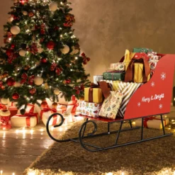 Metall-Weihnachtsmann-Schlittenkorb Weihnachtsmann-Geschenke-Aufbewahrungsschlitten Rot