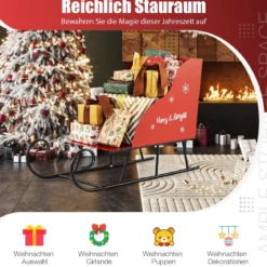 Metall-Weihnachtsmann-Schlittenkorb Weihnachtsmann-Geschenke-Aufbewahrungsschlitten Rot