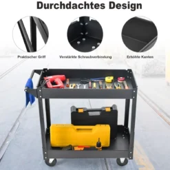 Metall Werkstatt-Rollwagen mit 2 Etagen & Handgriff Mehrzweckwagen Schwarz