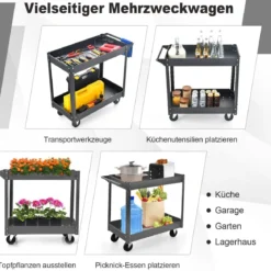 Metall Werkstatt-Rollwagen mit 2 Etagen & Handgriff Mehrzweckwagen Schwarz