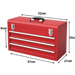 Metall Werkzeugkiste mit 3 Schubladen & Oberem Fach Werkzeugkasten 52 x 21 x 30 cm
