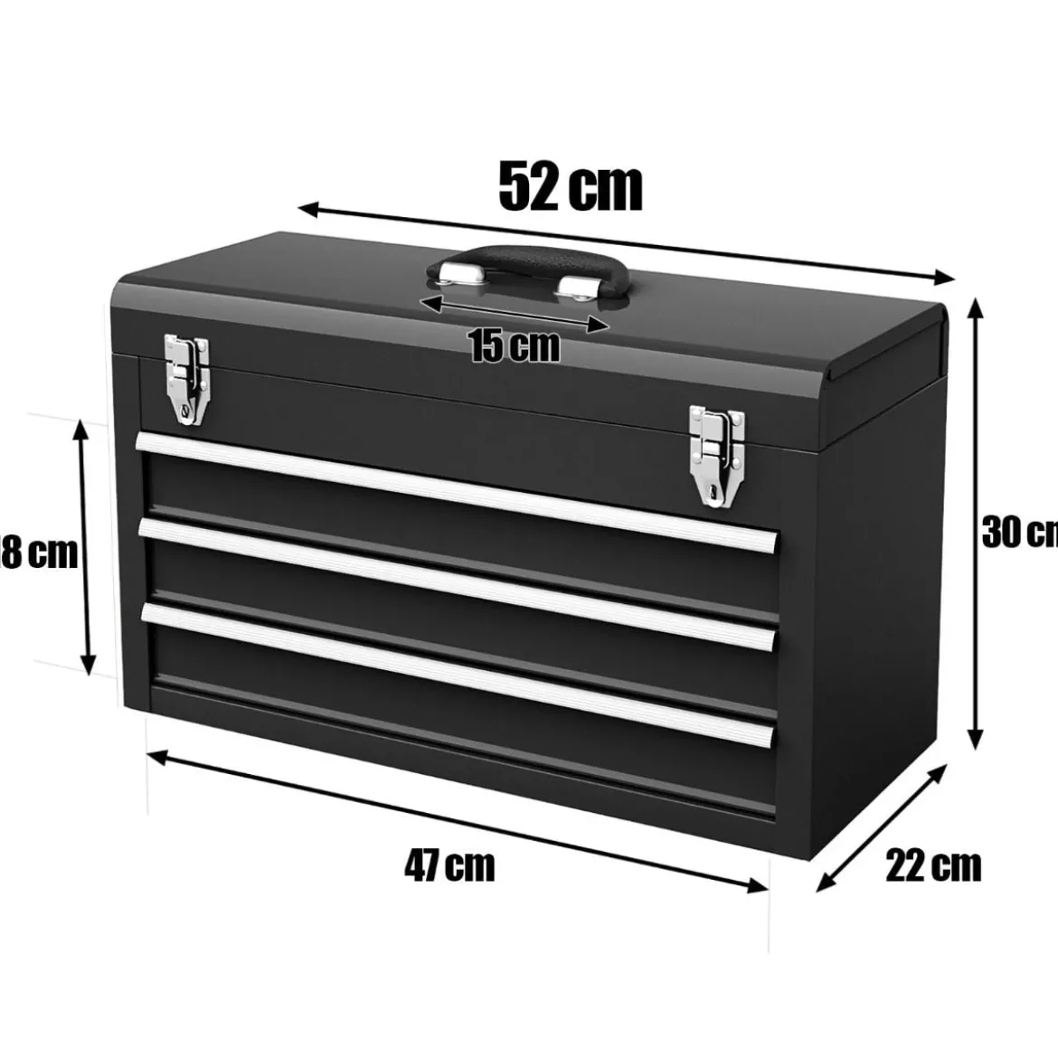 Metall Werkzeugkiste mit 3 Schubladen & Oberem Fach Werkzeugkasten 52 x 21 x 30 cm