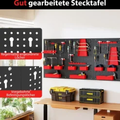 Metall Werkzeugwand mit 9-teilige Aufbewahrungsboxen & Werkzeughaltern & Hake Rot