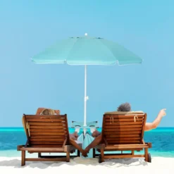 2 m Hoher Strandschirm mit Tisch & Sandsack Tragbarer Sonnenschirm Blau