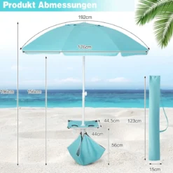 2 m Hoher Strandschirm mit Tisch & Sandsack Tragbarer Sonnenschirm Blau