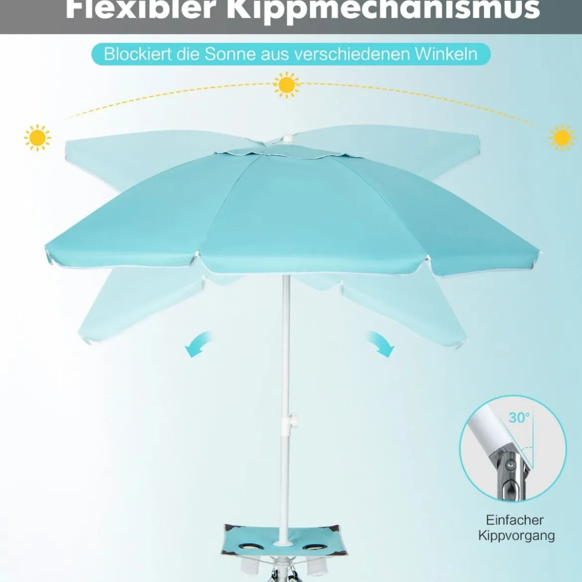 2 m Hoher Strandschirm mit Tisch & Sandsack Tragbarer Sonnenschirm Blau