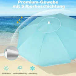 2 m Hoher Strandschirm mit Tisch & Sandsack Tragbarer Sonnenschirm Blau