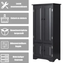 Midischrank Beistellschrank Highboard Hochschrank Holz Schwarz 59 x 32 x 123 cm