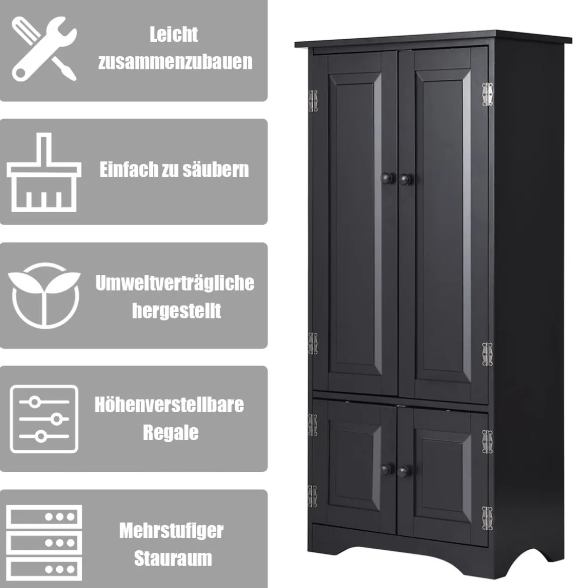 Midischrank Beistellschrank Highboard Hochschrank Holz Schwarz 59 x 32 x 123 cm