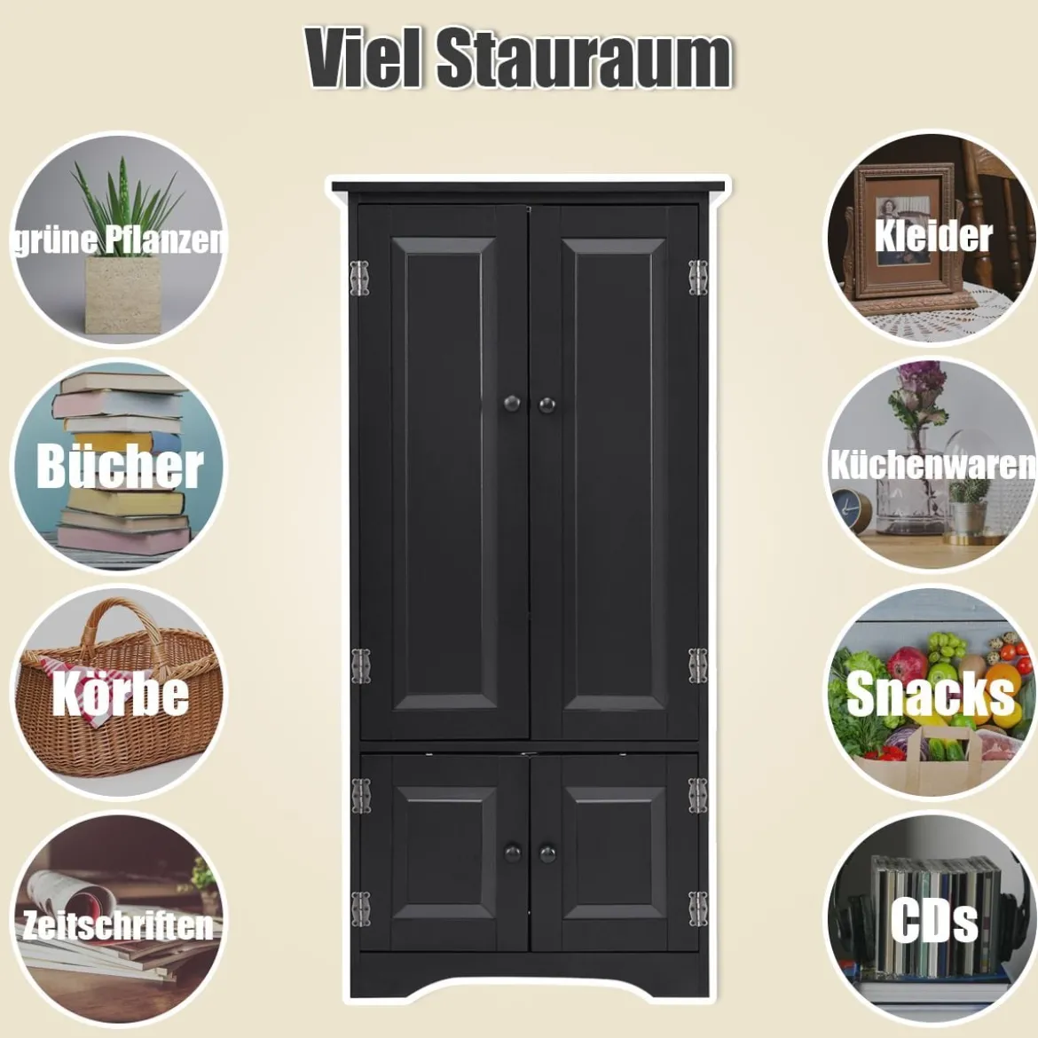 Midischrank Beistellschrank Highboard Hochschrank Holz Schwarz 59 x 32 x 123 cm