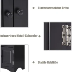 Midischrank Beistellschrank Highboard Hochschrank Holz Schwarz 59 x 32 x 123 cm