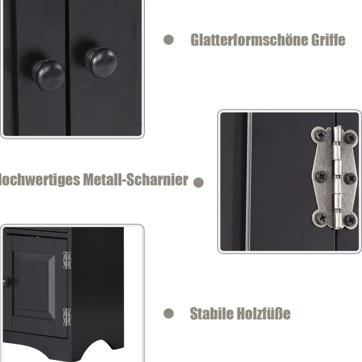 Midischrank Beistellschrank Highboard Hochschrank Holz Schwarz 59 x 32 x 123 cm