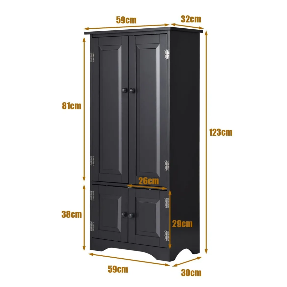 Midischrank Beistellschrank Highboard Hochschrank Holz Schwarz 59 x 32 x 123 cm