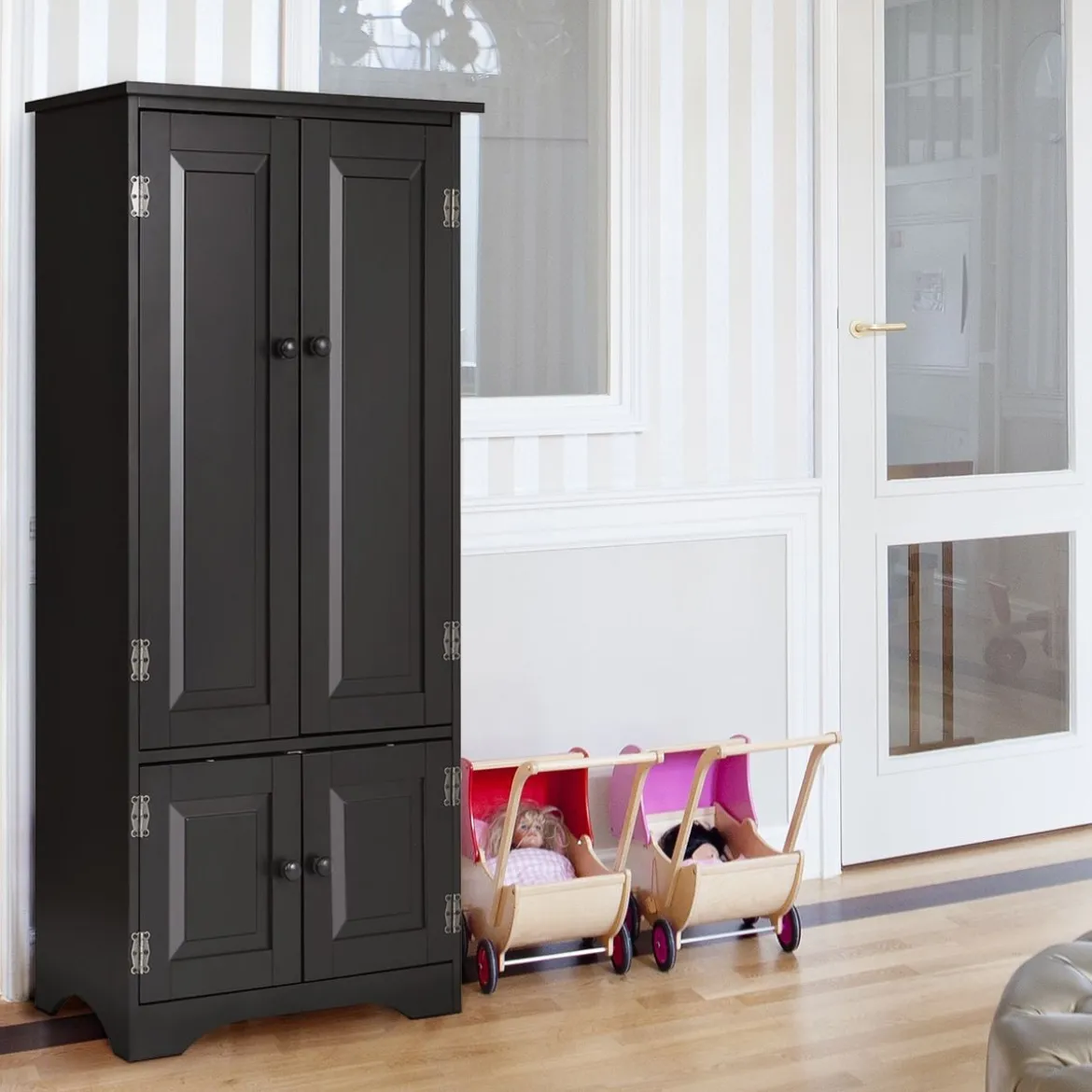 Midischrank Beistellschrank Highboard Hochschrank Holz Schwarz 59 x 32 x 123 cm